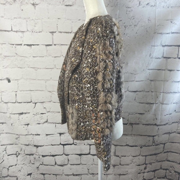 Nancy Bossio Vintage Hand Loomed Fur Wool Cardigan Brown Womens Size S/M - Picture 3 of 13